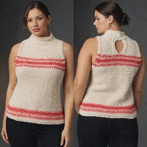 Pilcro Nautical Mock Neck Keyhole Chunky Knit Sweater Tank Red 2X Boho Heritage